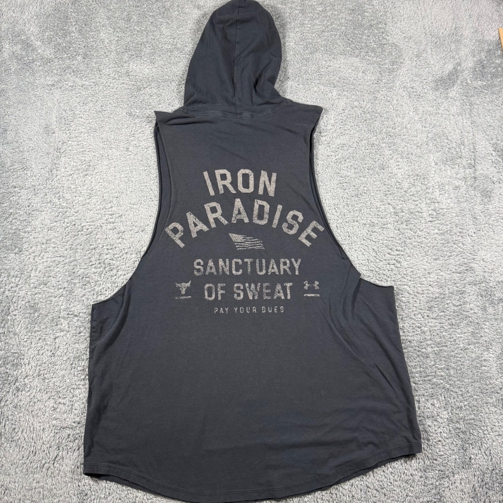 Under Armour Project Rock Sleeveless Hoodie Mens 2XL Black Iron Paradise Tank